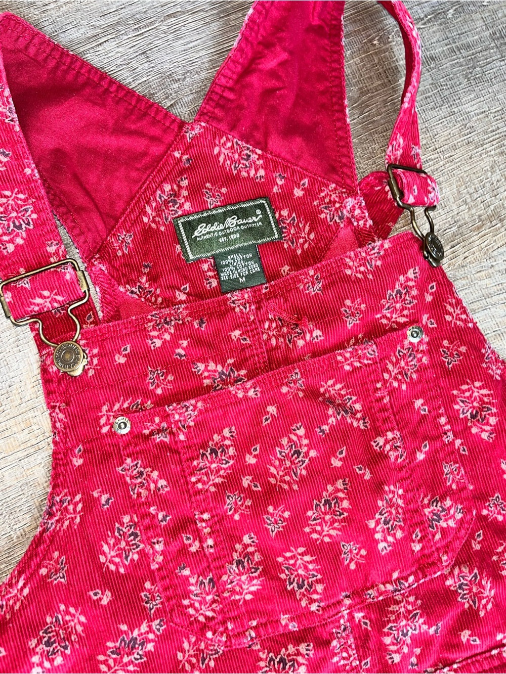 Eddie Bauer women’s medium Corduroy Overall Dress floral red